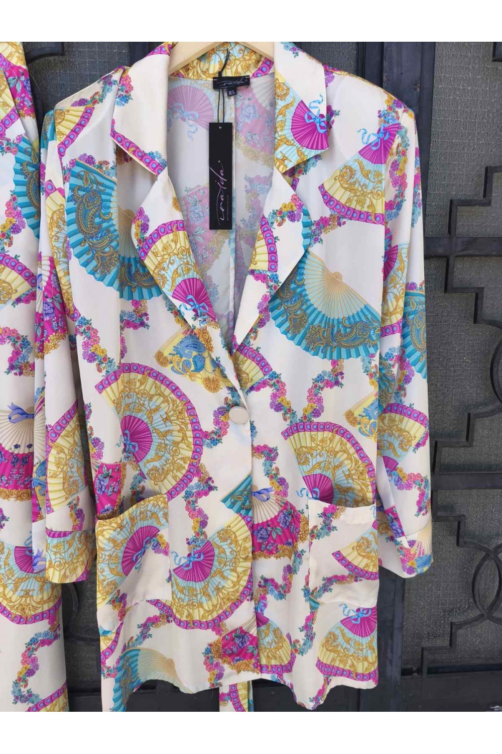 IRAIDA GOLDRAY WHITE SATIN CO ORD SET MULTICOLOUR 