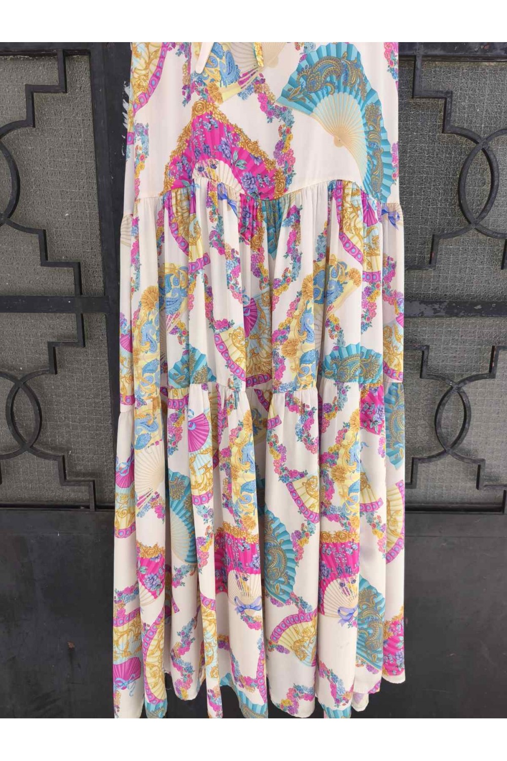 IRAIDA DAYFLARE WHITE SATIN MAXI DRESS MULTICOLOUR