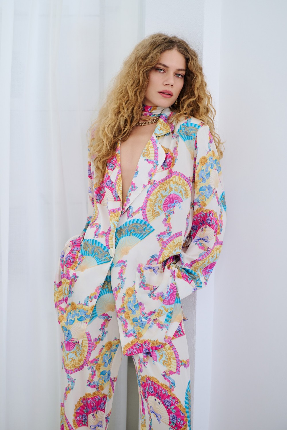 IRAIDA GOLDRAY WHITE SATIN CO ORD SET MULTICOLOUR 