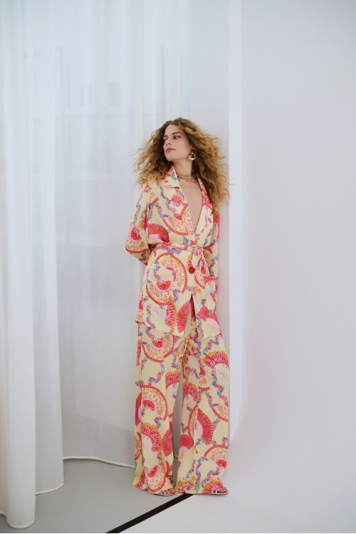 IRAIDA GOLDRAY YELLOW SATIN CO ORD SET MULTICOLOUR 