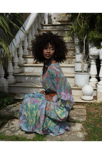 IRAIDA LUSH LIGHT BLUE MAXI DRESS MULTICOLOUR
