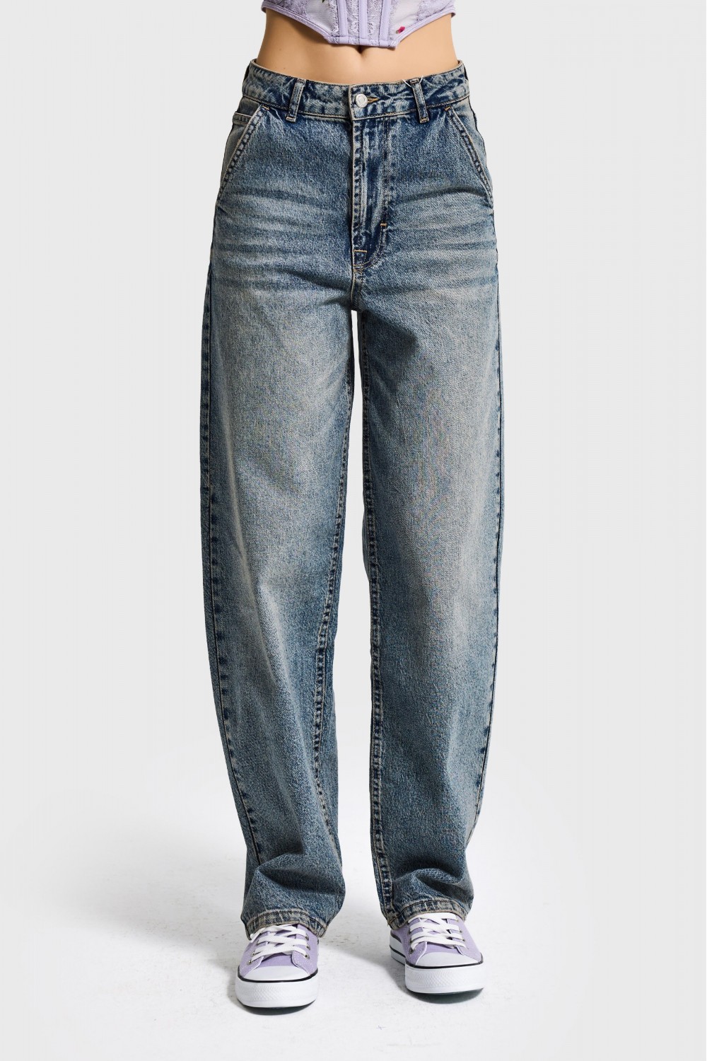 IT'S BASIC SKATER MID RISE JEANS MEDIUM BLUE 3419-4S6-4