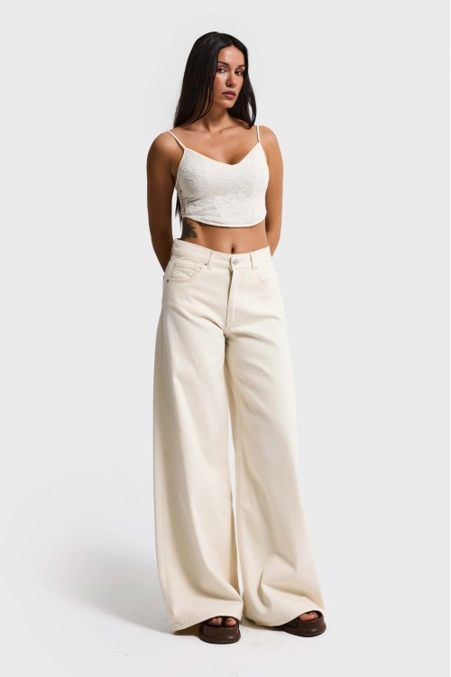 IT'S BASIC PALAZZO MID RISE JEANS IVORY 3096-7S6-69