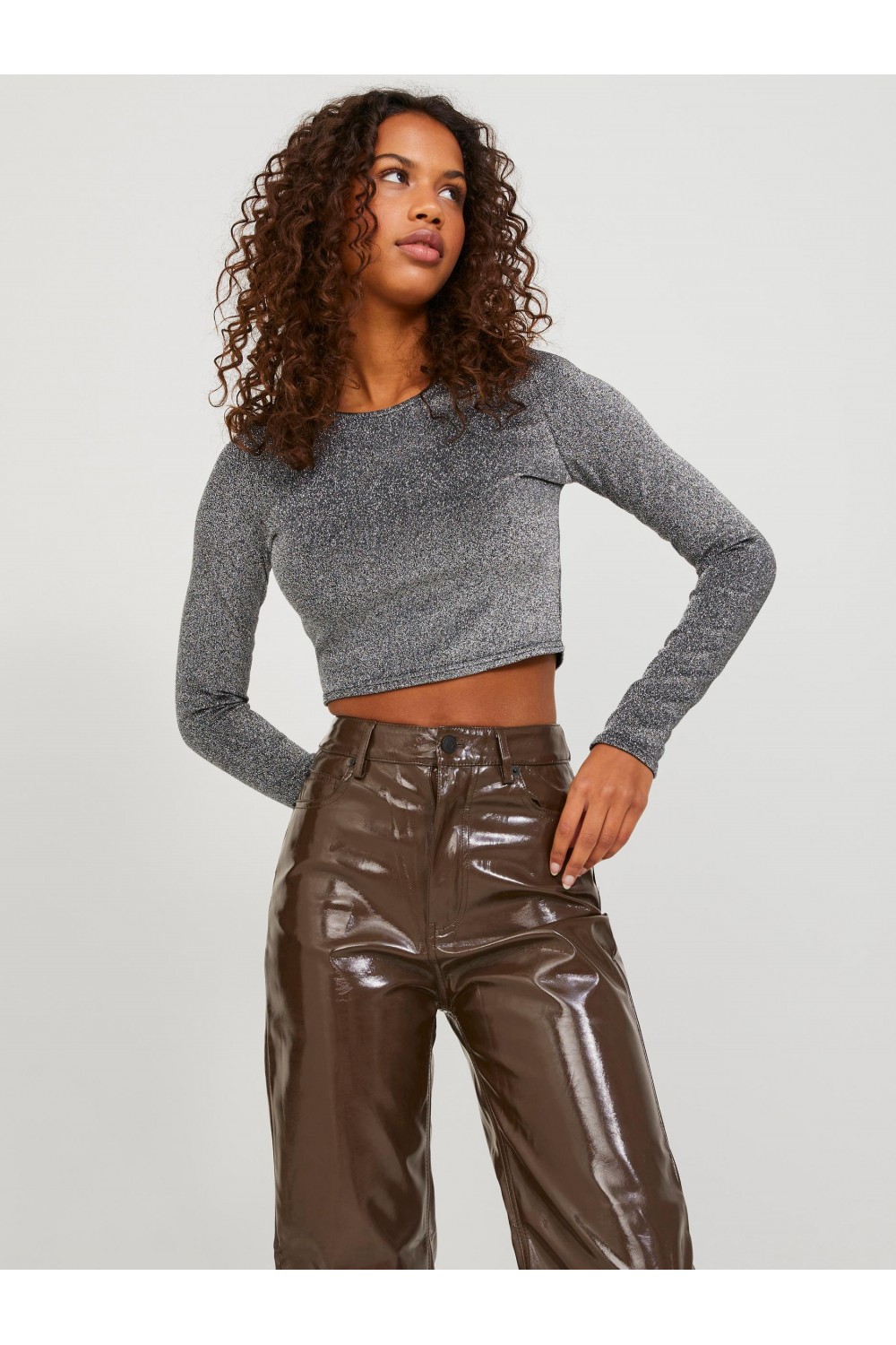 JJXX FELINE LS RIB GLITTER TEE SILVER 12221904