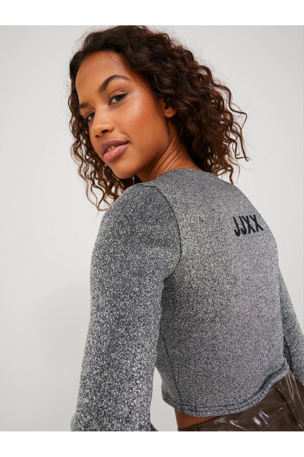 JJXX FELINE LS RIB GLITTER TEE SILVER 12221904