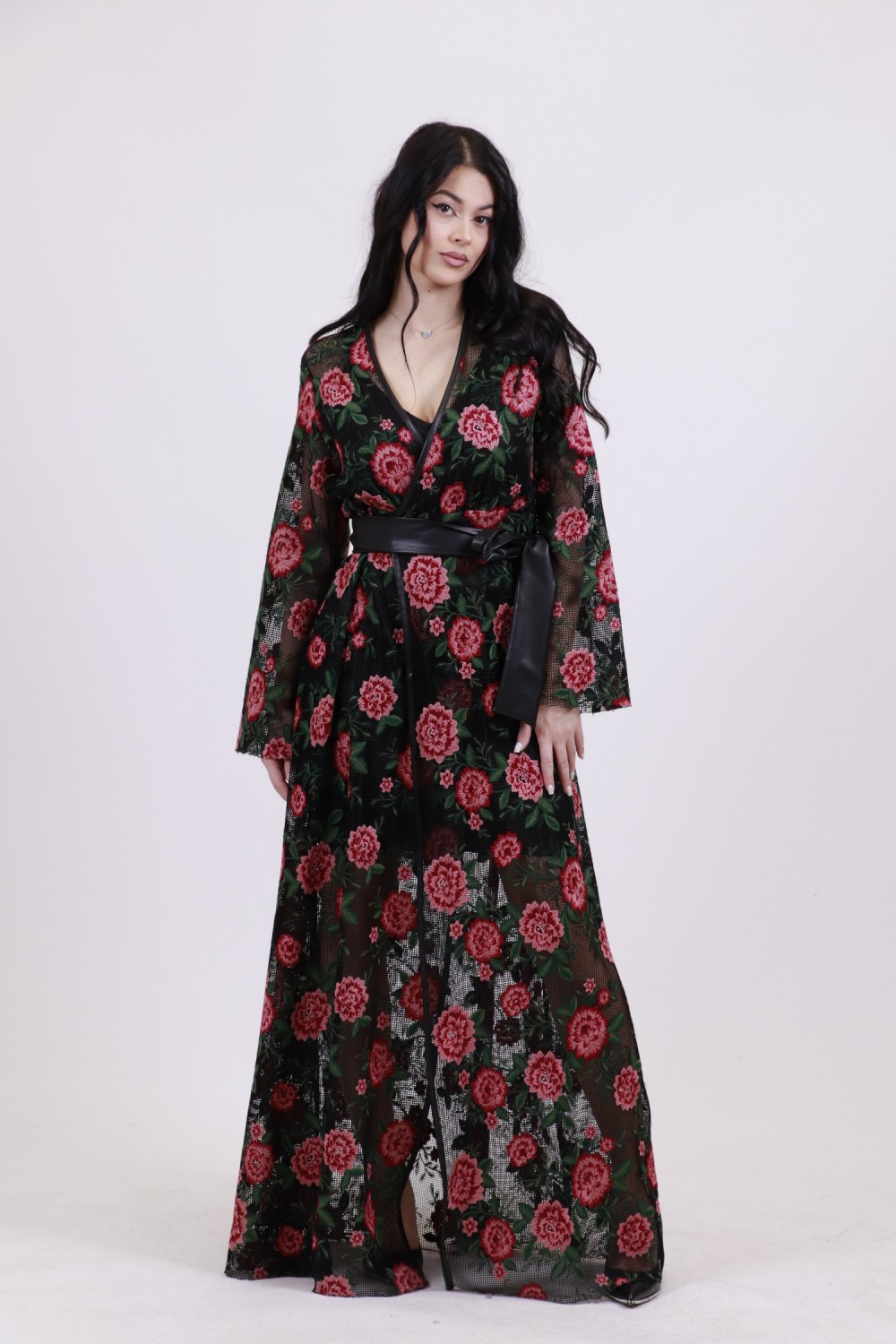 MANOLO MAXI WRAP DRESS WITH FLOWERS