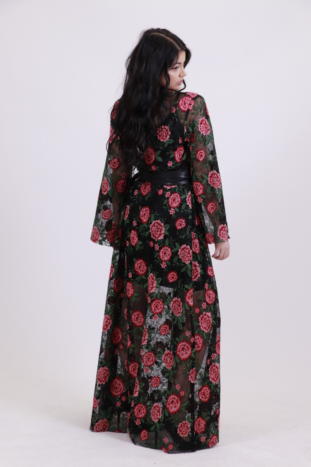 MANOLO MAXI WRAP DRESS WITH FLOWERS