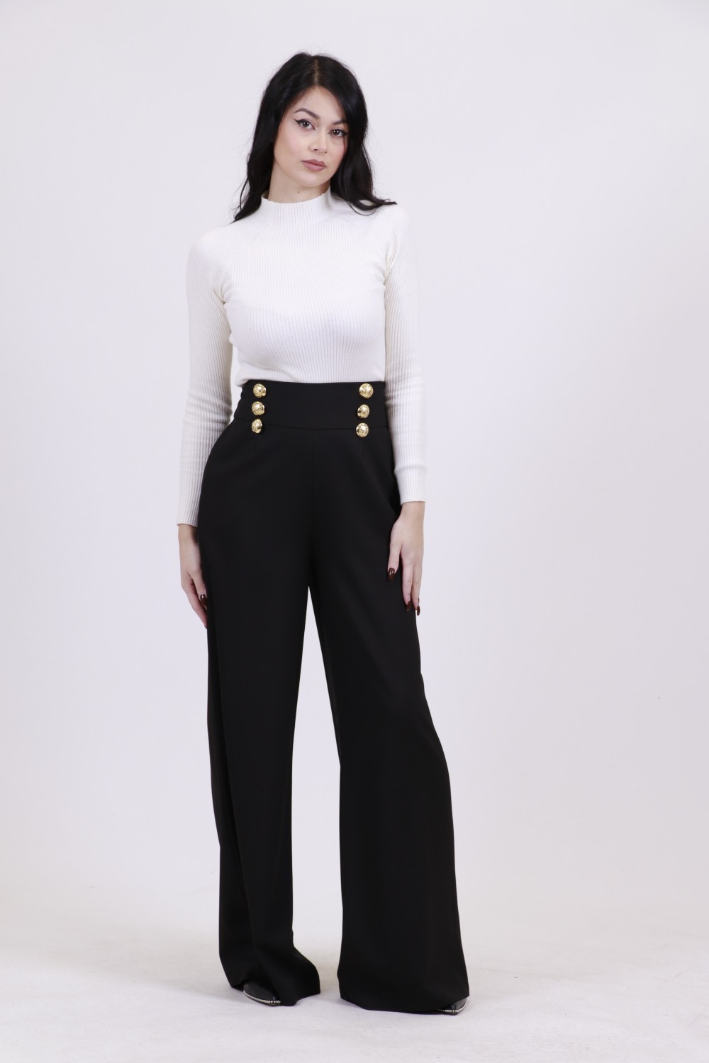 MANOLO PANT BLACK WITH GOLD BUTTONS PR18052