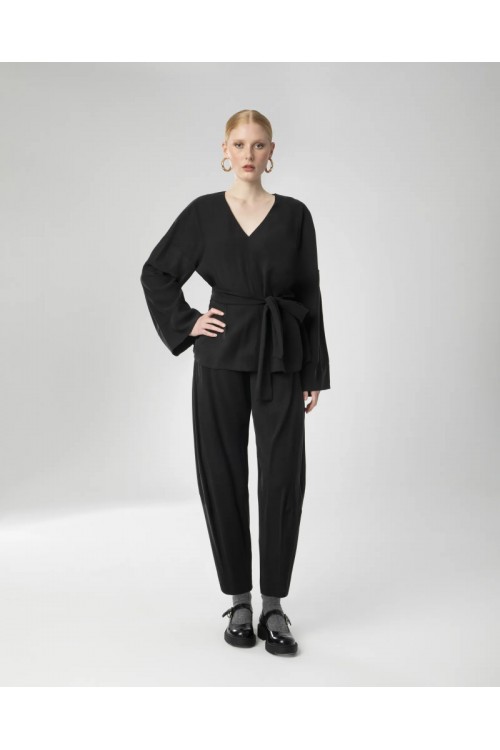 MOUTAKI WOMAN BLOUSE V-NECK BLACK 26.01.106