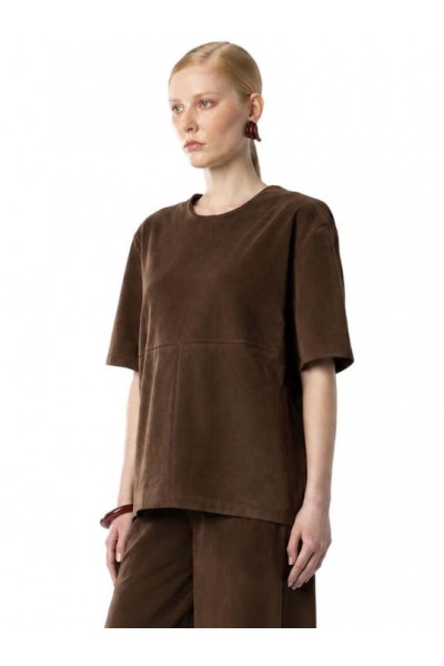 MOUTAKI WOMAN SWEAT T-SHIRT BROWN 26.01.144