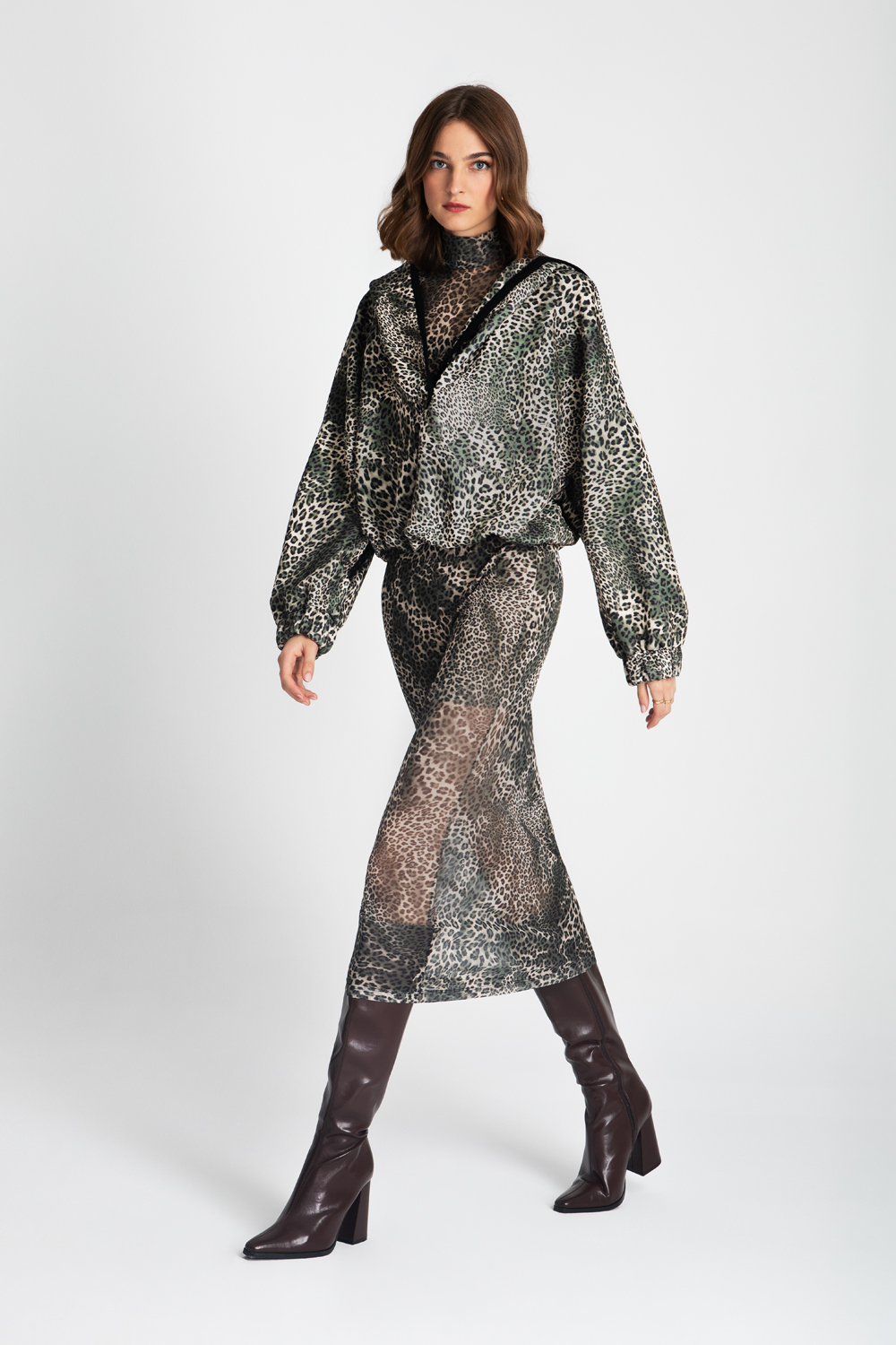 MOUTAKI WOMAN BLOUSE KHAKI LEOPARD PRINT 25.01.145