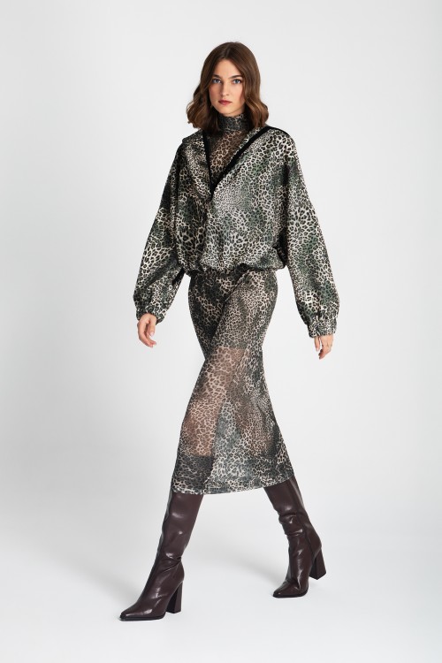 MOUTAKI WOMAN BLOUSE KHAKI LEOPARD PRINT 25.01.145