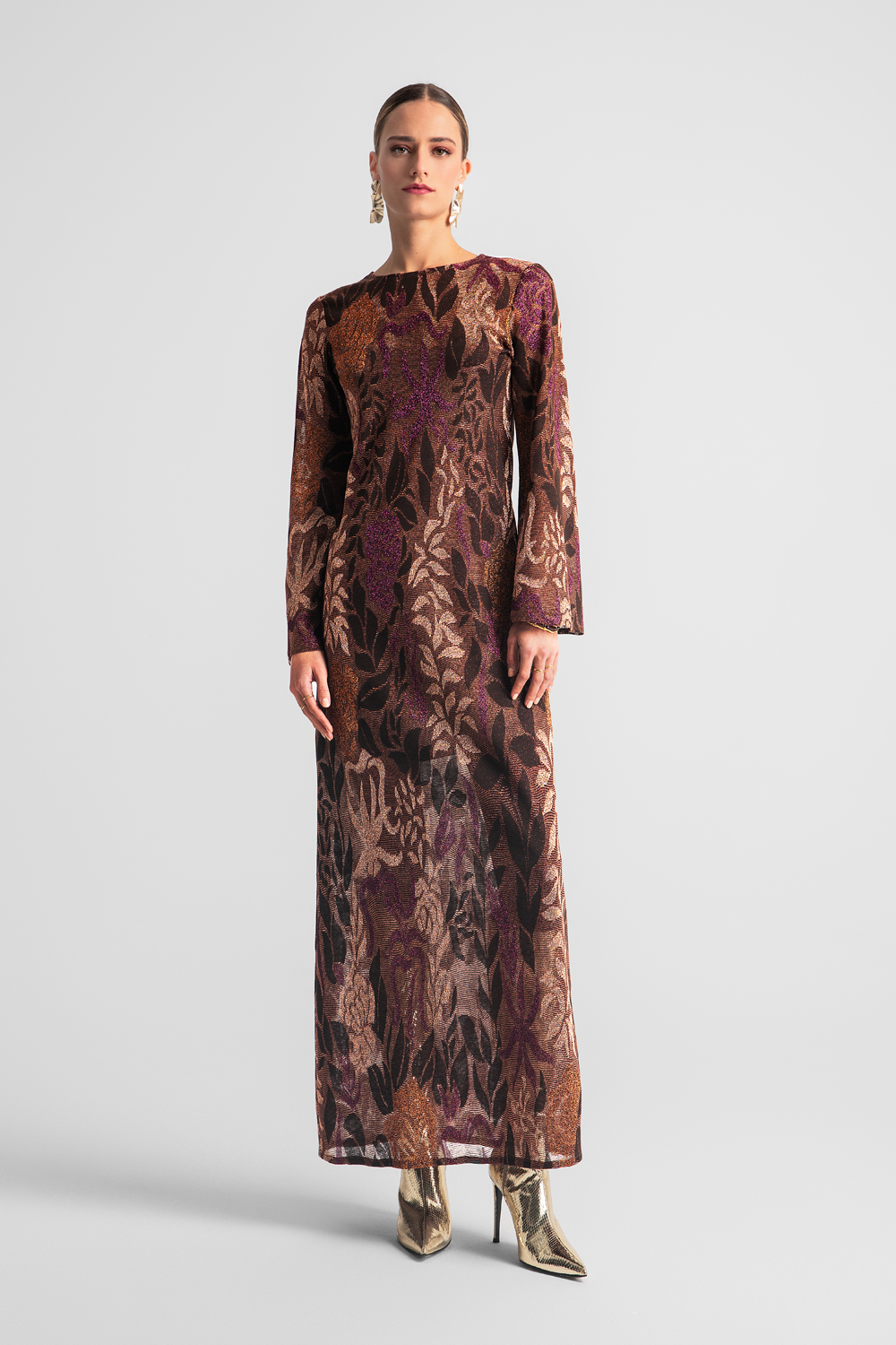 MOUTAKI WOMAN DRESS BORDEAUX LUREX PRINT 25.07.105