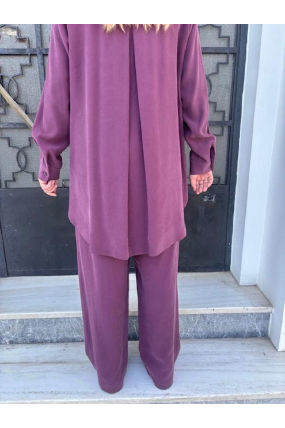 MOUTAKI WOMAN SET SHIRT-PANTS BORDEAUX 25.03.146