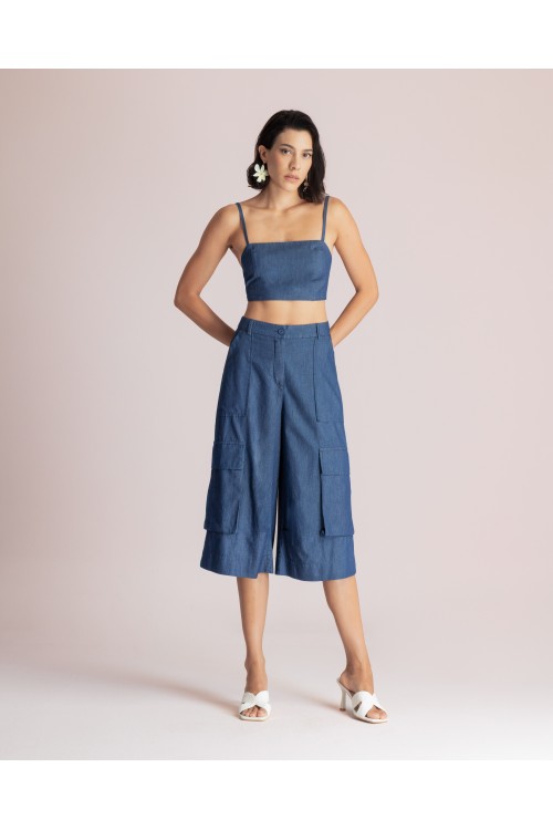 MOUTAKI WOMAN ZIP CULOTTE PANT DENIM BLUE 26.03.35