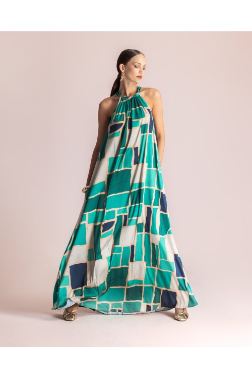 MOUTAKI WOMAN DRESS GREEN MUTLICOLOUR 26.07.41