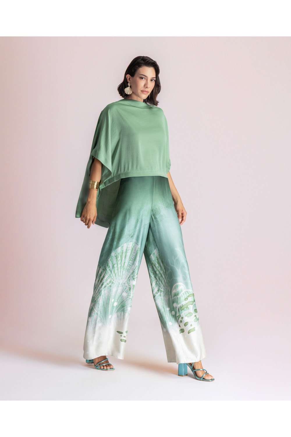 MOUTAKI WOMAN SET KIMONO-PANT GREEN MULTICOLOUR 26.03.76