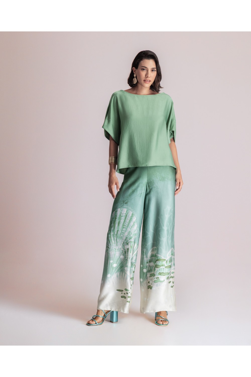 MOUTAKI WOMAN SET KIMONO-PANT GREEN MULTICOLOUR 26.03.76