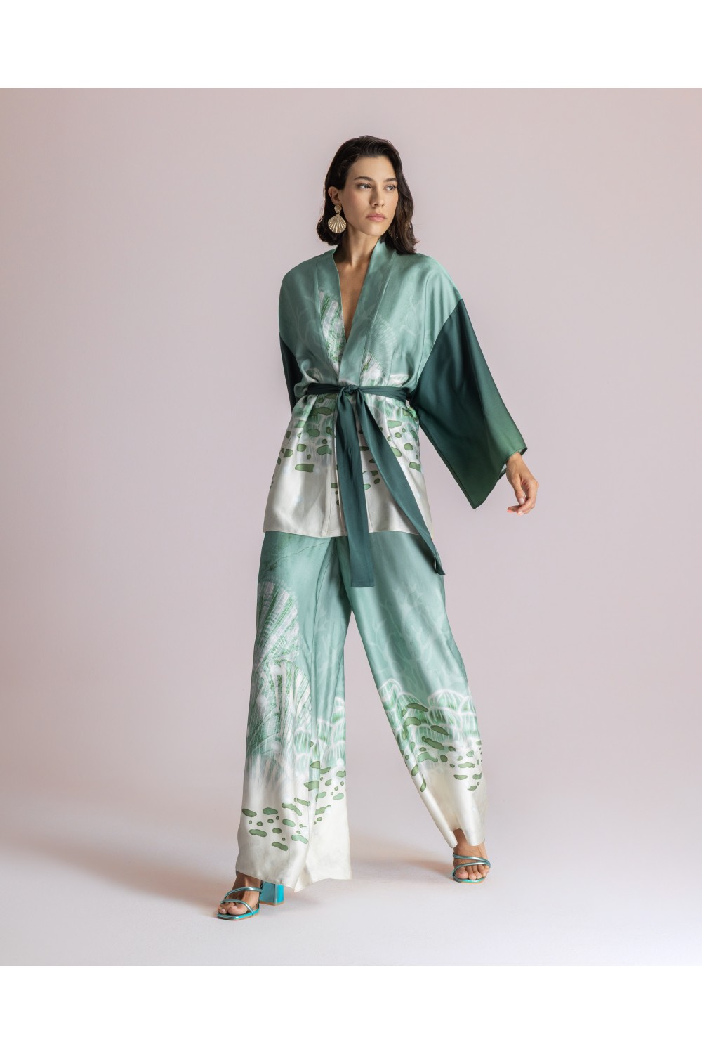 MOUTAKI WOMAN SET KIMONO-PANT GREEN MULTICOLOUR 26.03.76