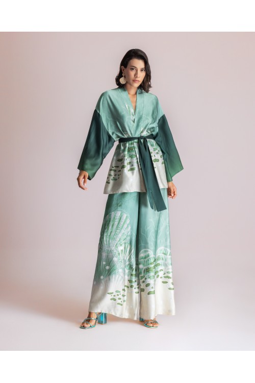 MOUTAKI WOMAN SET KIMONO-PANT GREEN MULTICOLOUR 26.03.76