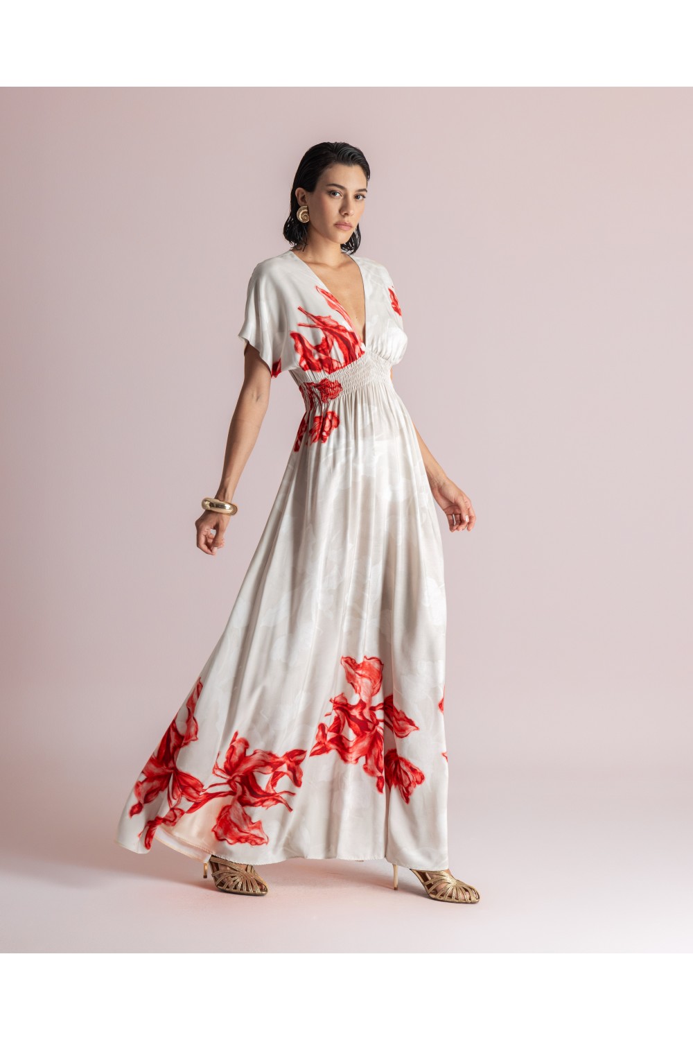 MOUTAKI WOMAN MAXI DRESS BEIGE MUTLICOLOUR 26.07.51