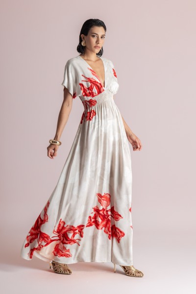 MOUTAKI WOMAN MAXI DRESS BEIGE MUTLICOLOUR 26.07.51