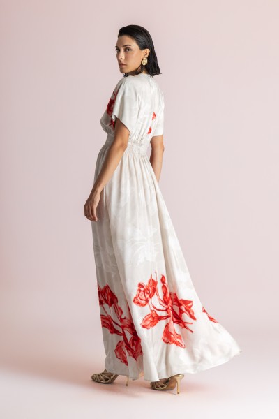 MOUTAKI WOMAN MAXI DRESS BEIGE MUTLICOLOUR 26.07.51