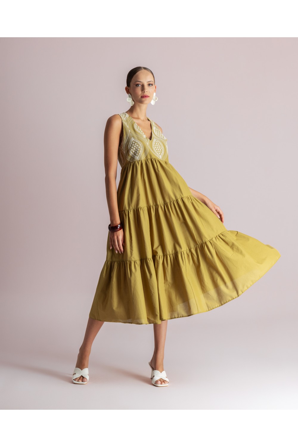MOUTAKI WOMAN DRESS OLIVE GREEN 26.07.08