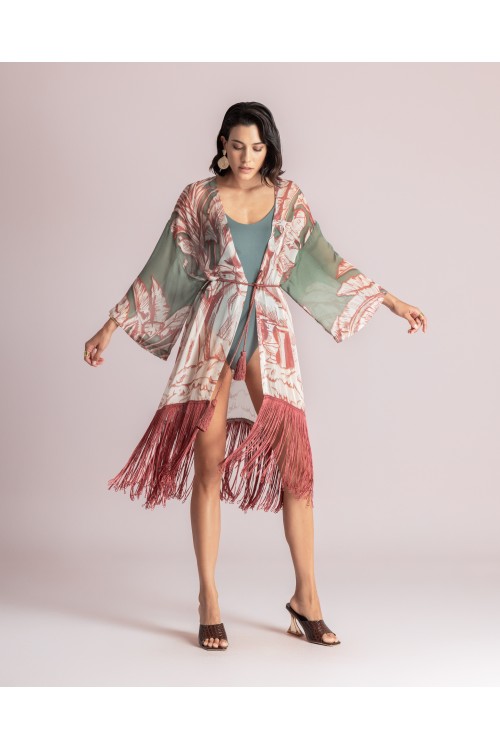 MOUTAKI WOMAN SET KIMONO-PANT KHAKI MULTICOLOUR 26.03.46