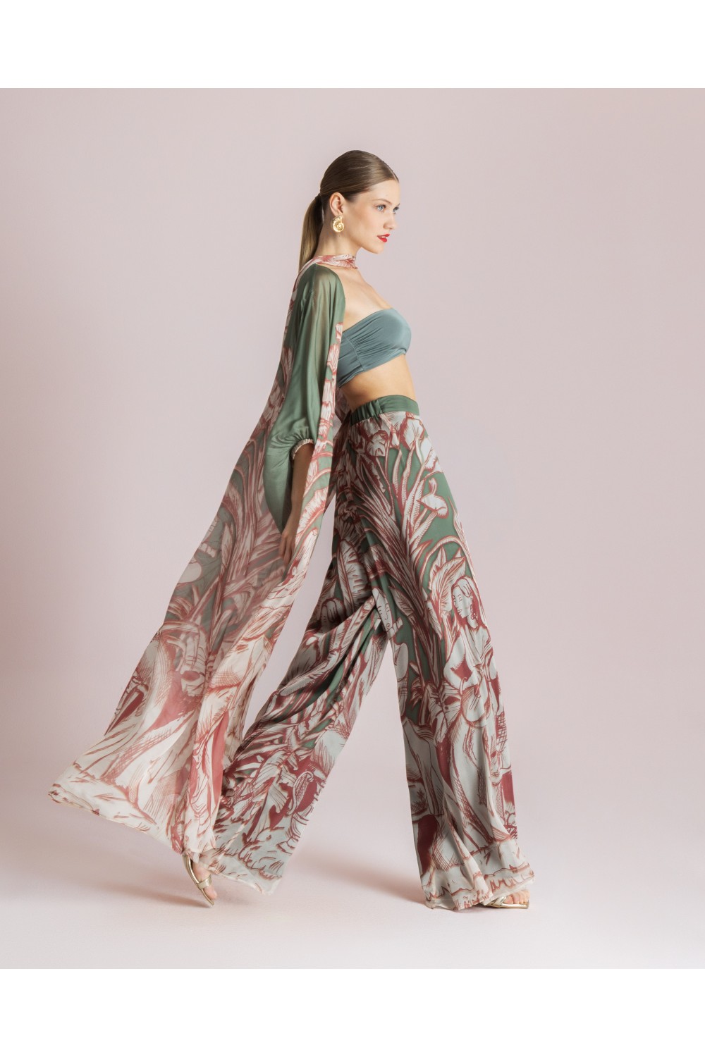 MOUTAKI WOMAN SET WRAP SHIRT - PANT KHAKI MULTICOLOUR 26.03.77