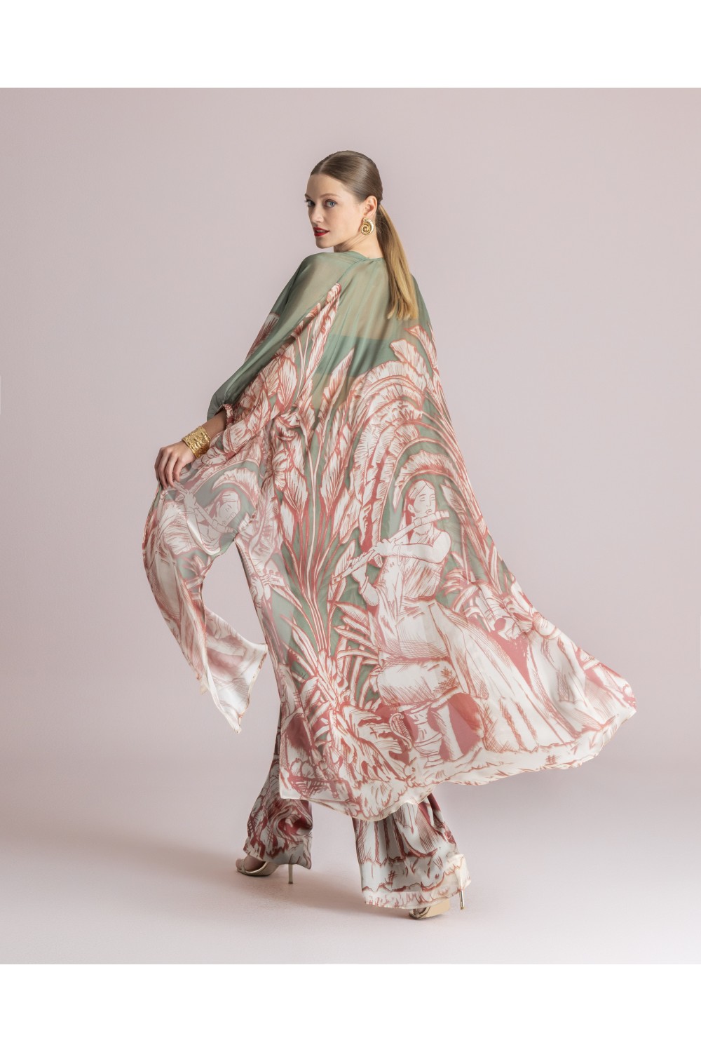 MOUTAKI WOMAN SET WRAP SHIRT - PANT KHAKI MULTICOLOUR 26.03.77