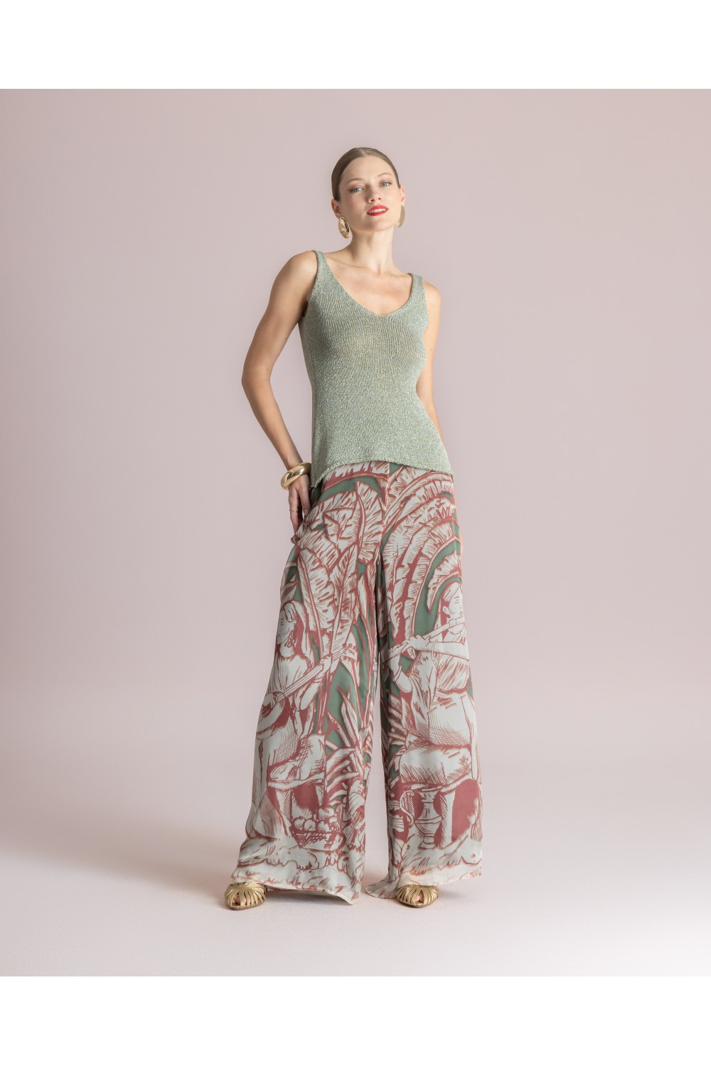 MOUTAKI WOMAN SET KIMONO-PANT KHAKI MULTICOLOUR 26.03.46
