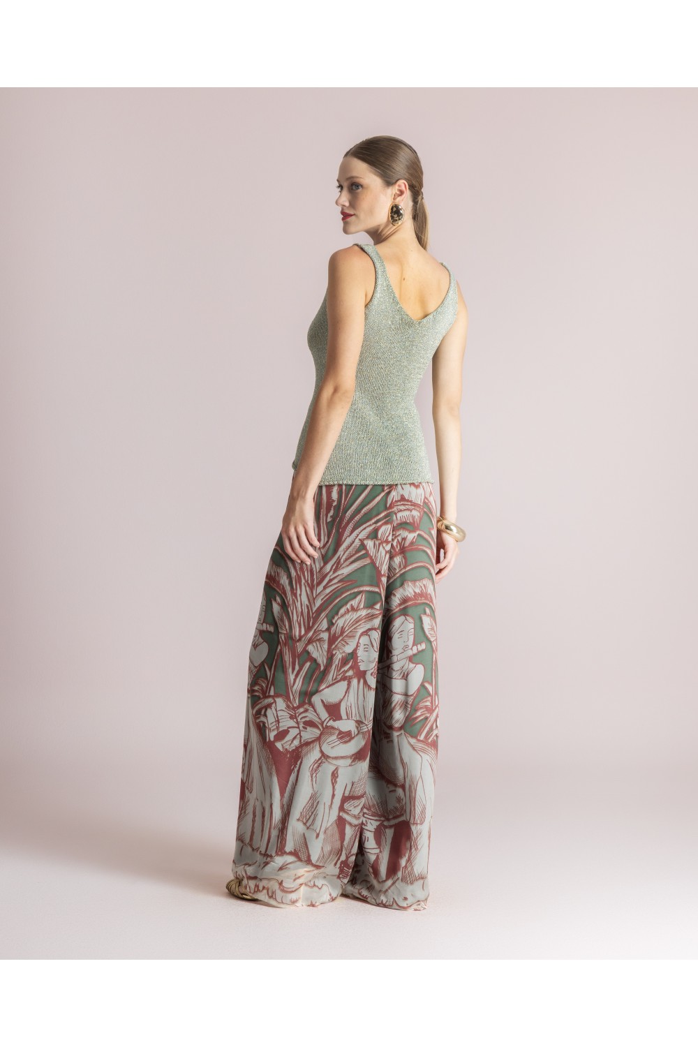 MOUTAKI WOMAN SET KIMONO-PANT KHAKI MULTICOLOUR 26.03.46
