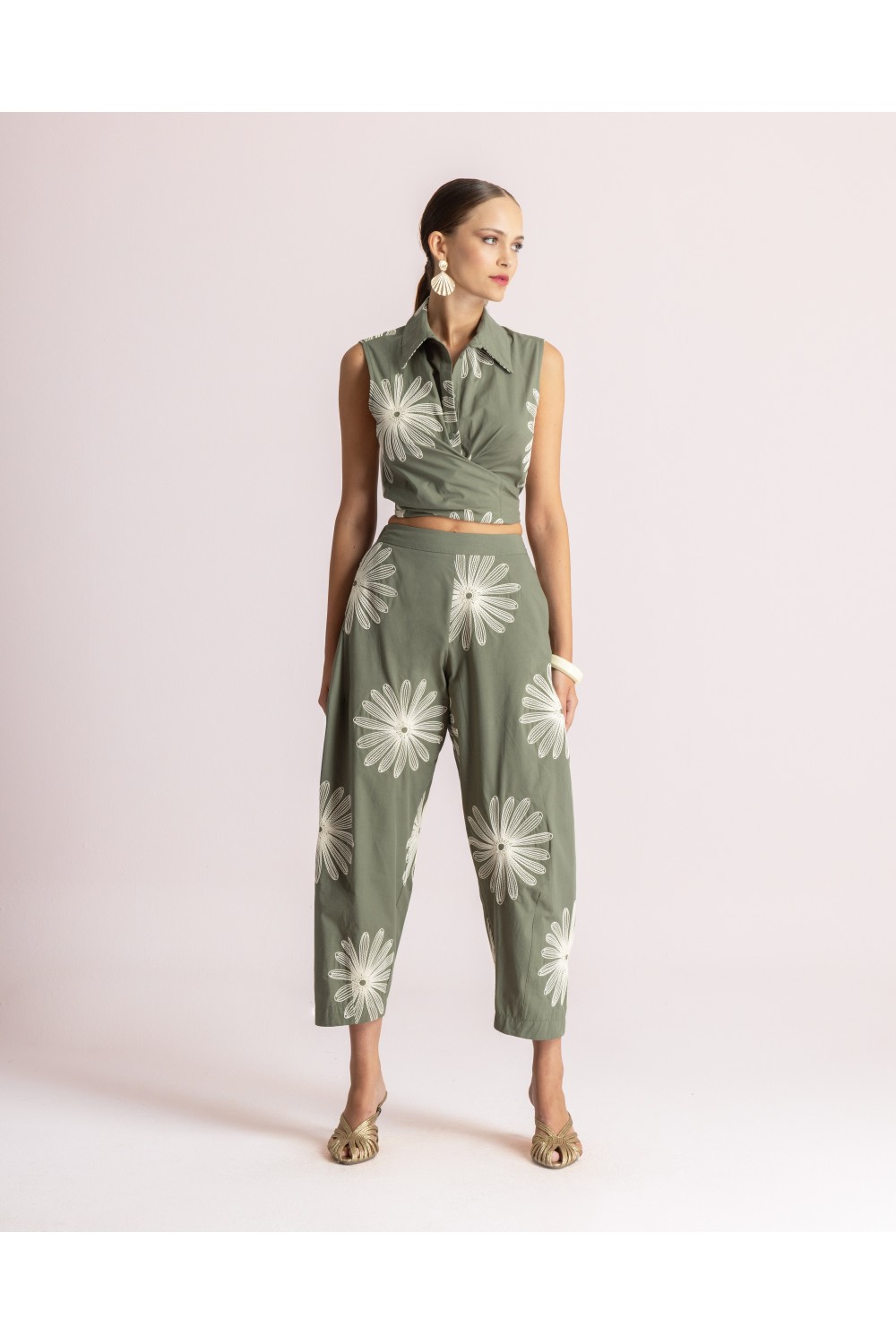 MOUTAKI WOMAN SET WRAP SHIRT - PANT KHAKI MULTICOLOUR 26.03.77