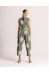 MOUTAKI WOMAN SET WRAP SHIRT - PANT KHAKI MULTICOLOUR 26.03.77