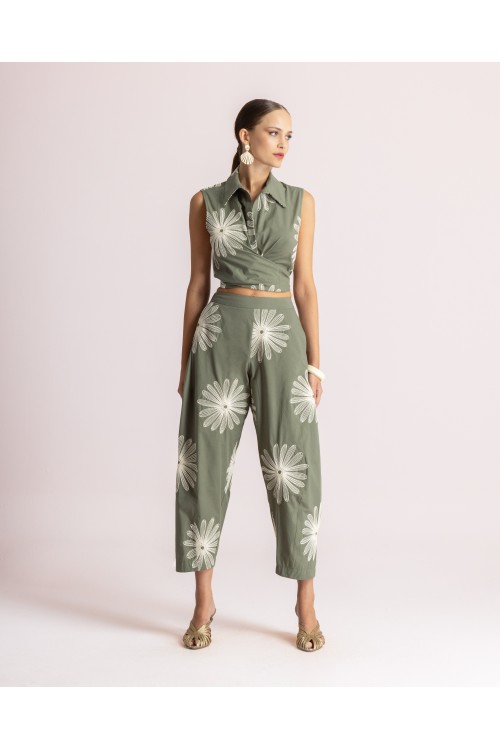 MOUTAKI WOMAN SET WRAP SHIRT - PANT KHAKI MULTICOLOUR 26.03.77