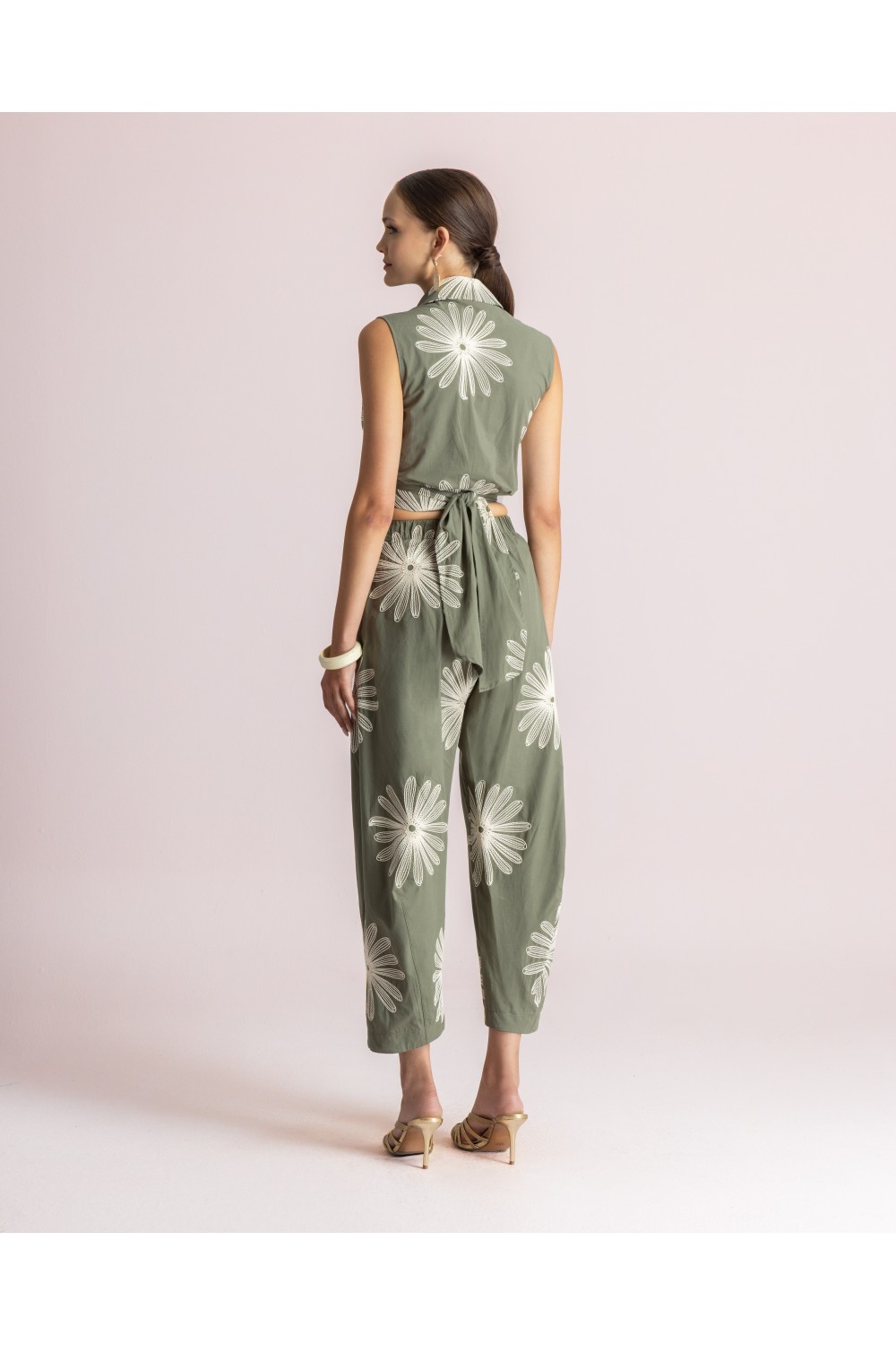 MOUTAKI WOMAN SET WRAP SHIRT - PANT KHAKI MULTICOLOUR 26.03.77