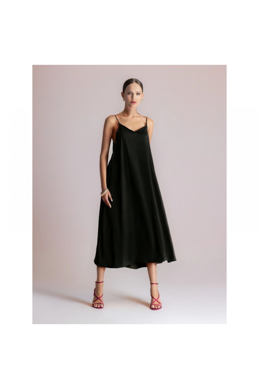 MOUTAKI WOMAN MAXI SATEN DRESS BLACK 26.07.42