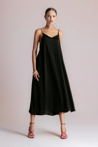MOUTAKI WOMAN MAXI SATEN DRESS BLACK 26.07.42