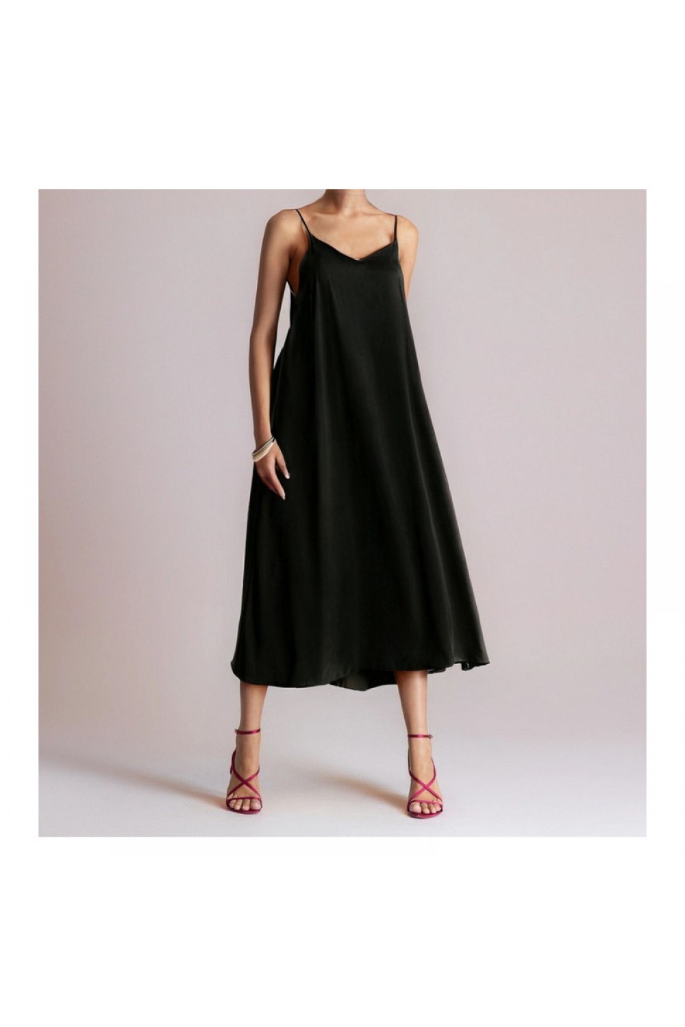MOUTAKI WOMAN MAXI SATEN DRESS BLACK 26.07.42
