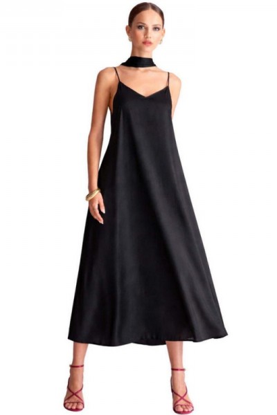 MOUTAKI WOMAN MAXI SATEN DRESS BLACK 26.07.42