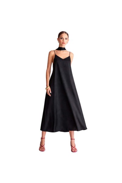 MOUTAKI WOMAN MAXI SATEN DRESS BLACK 26.07.42