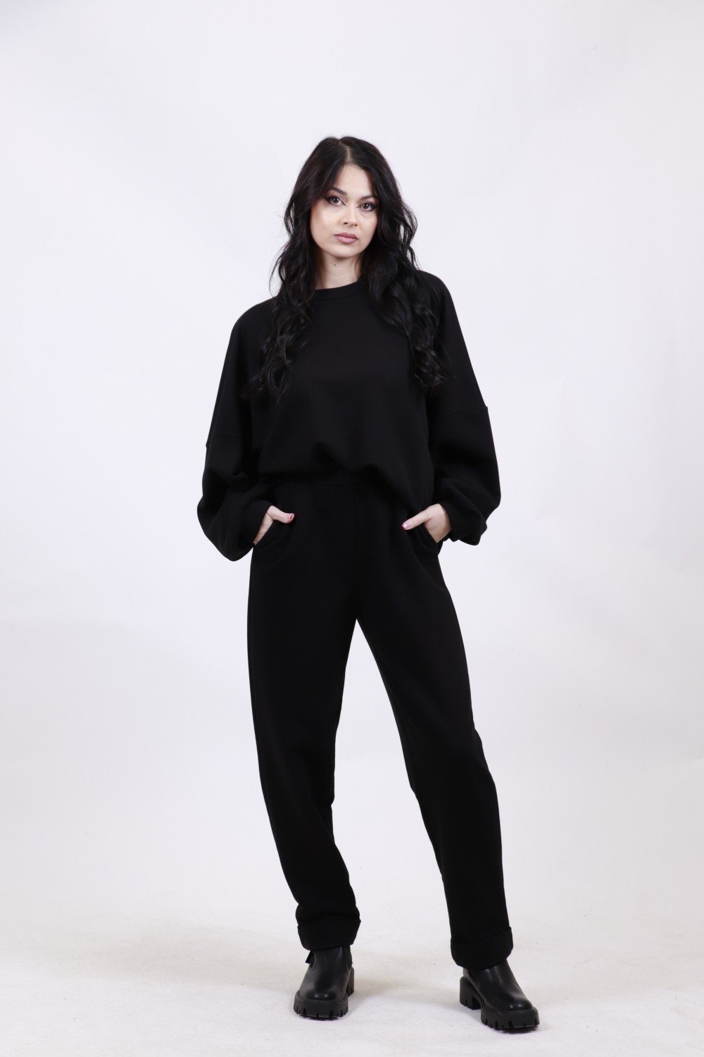MOUTAKI WOMAN SWEATSHIRT & PANT SET BLACK 24.01.128
