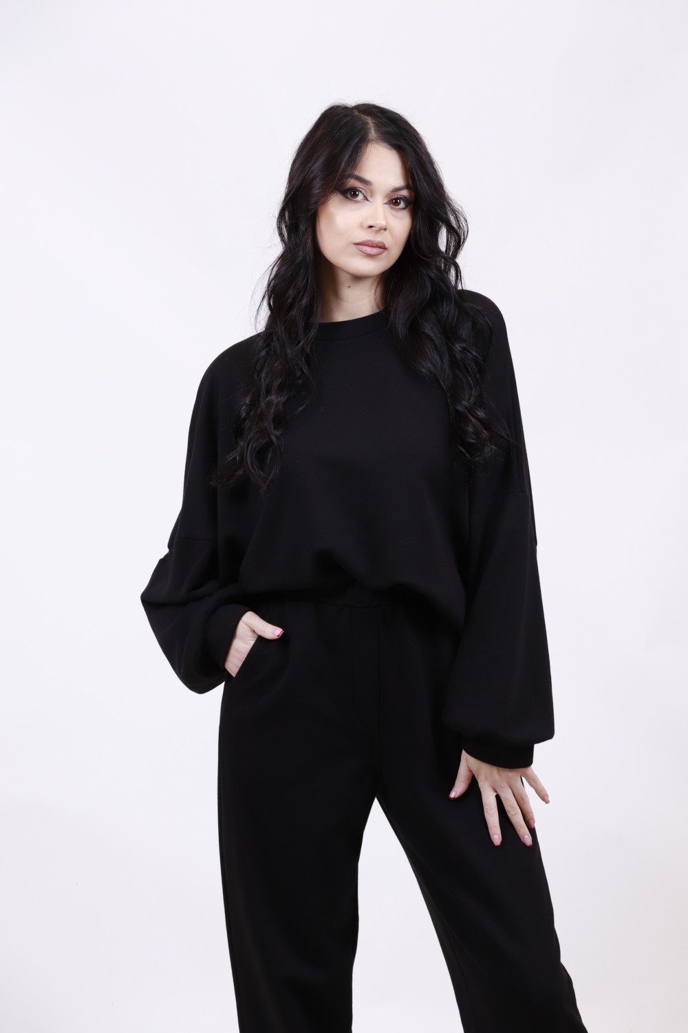MOUTAKI WOMAN SWEATSHIRT & PANT SET BLACK 24.01.128
