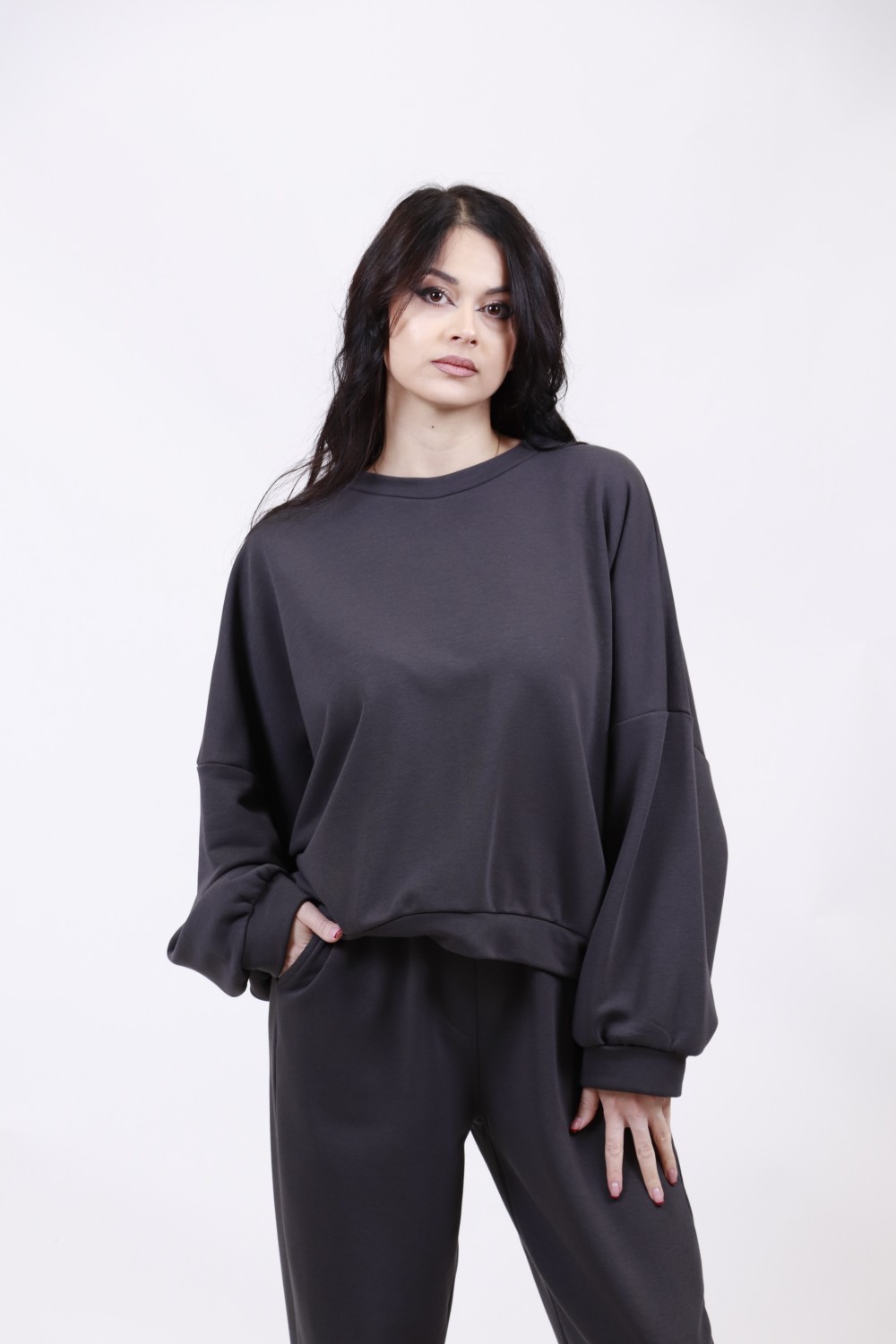 MOUTAKI WOMAN SWEATSHIRT & PANT SET CARBON 24.01.128
