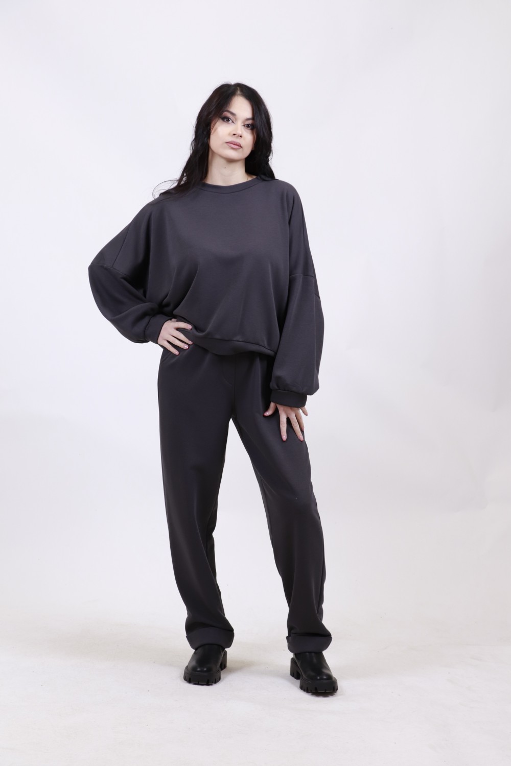 MOUTAKI WOMAN SWEATSHIRT & PANT SET CARBON 24.01.128