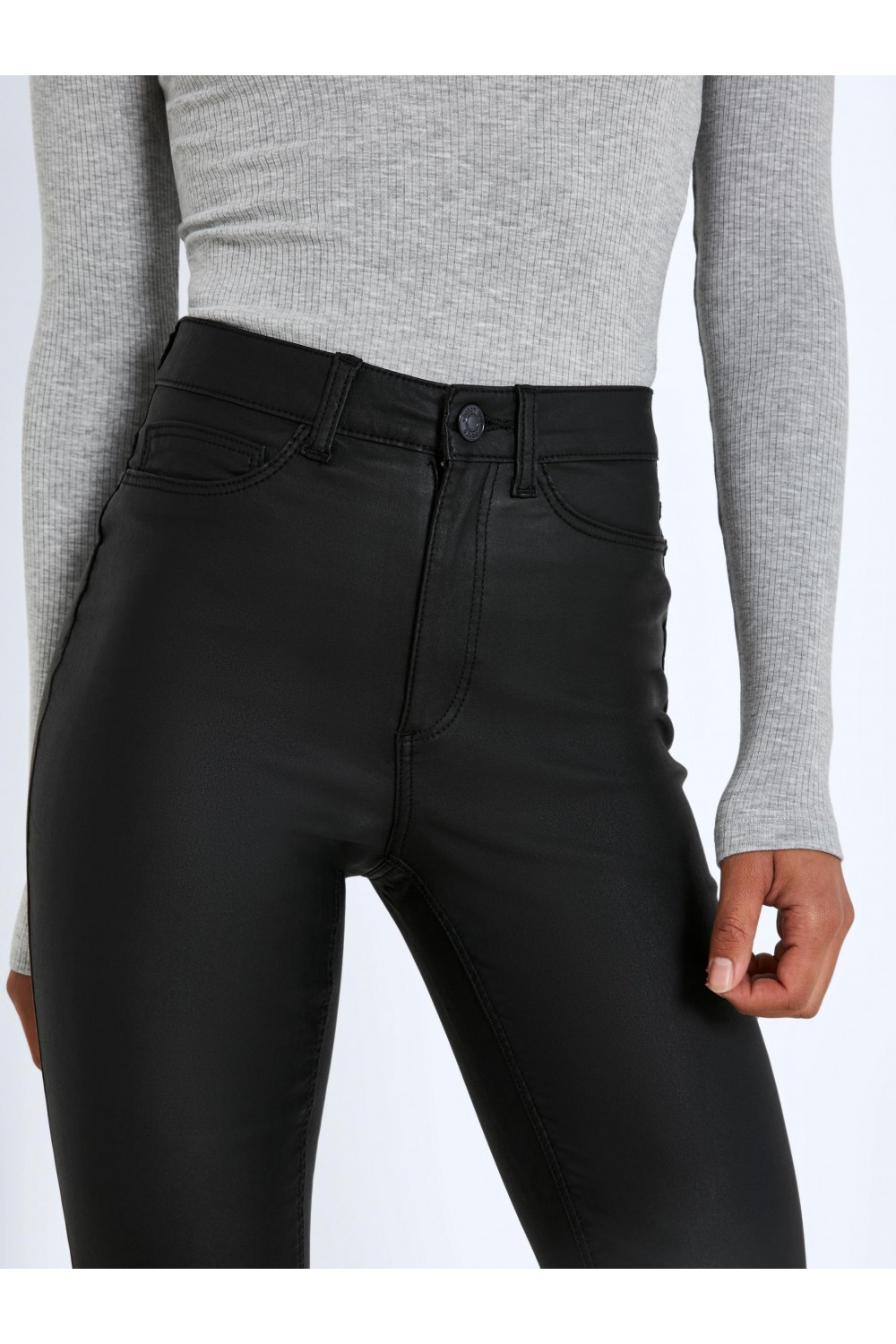 NOISY MAY CALLIE HW SKINNY COATED PANTS BLACK 27012746