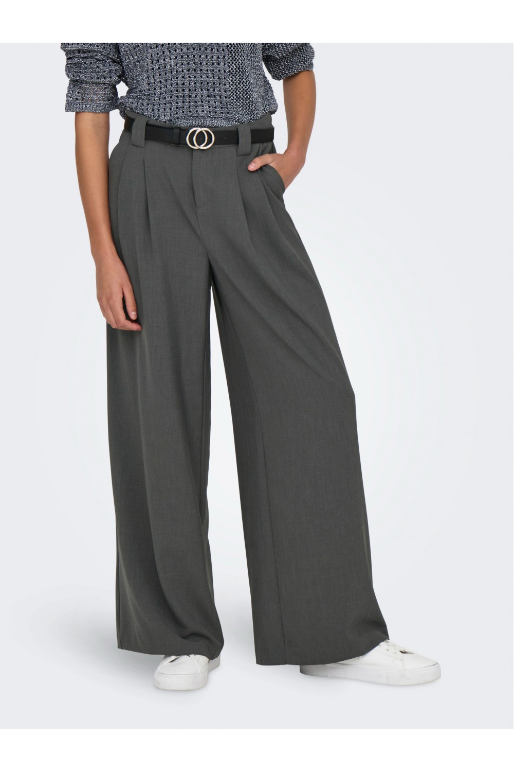 ONLY SVEA MW MEL WIDE PANT TLR DARK GREY MELANGE 15331532