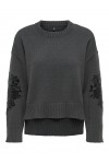  ONLY ANNIKA LS SEQUINS O-NECK KNT DARK GREY MELANGE 15378500