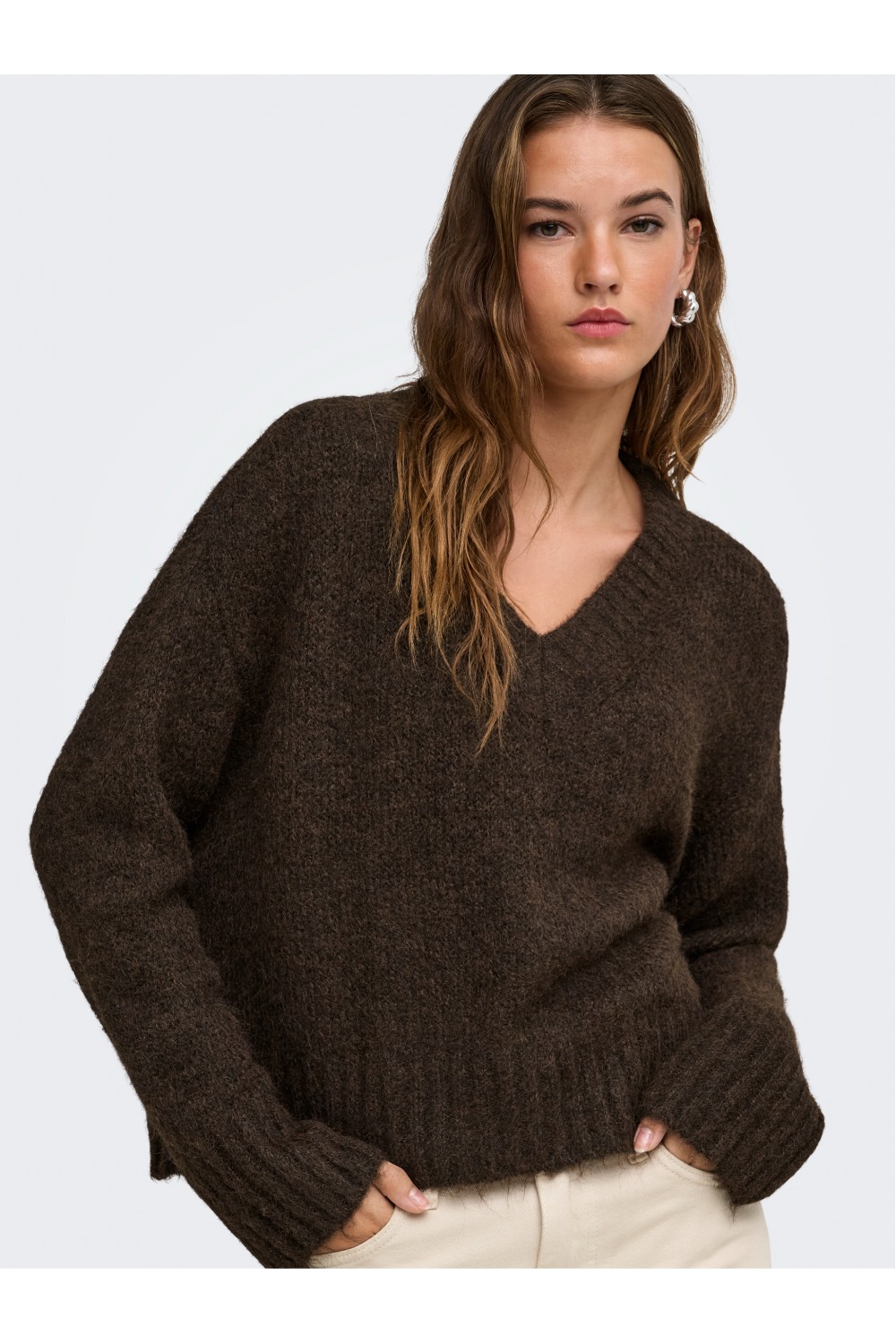  ONLY FIONA LS LOOSE V-NECK KNT COFFEE BEAN 15382494